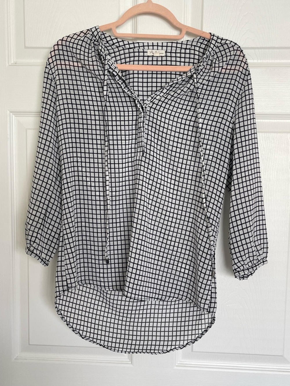 Antilia Femme Black & White Grid Tie-Neck Tunic